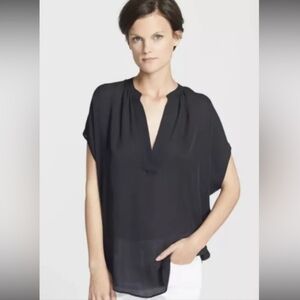 ◇ Vince Black Silk Women's Dolman Sleeve Split Neck Top Size Medium